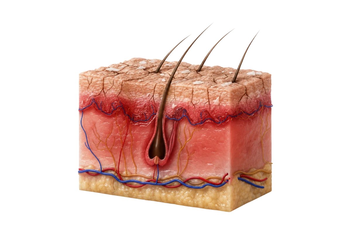 Illustration of a dry, irritated scalp cross-section